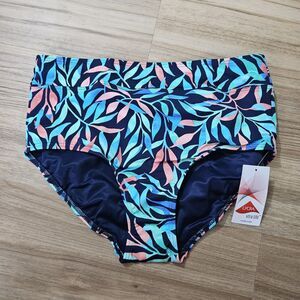 Lands‎ End Tummy Control High Waisted Bikini Swim Bottoms Navy Floral Size 10